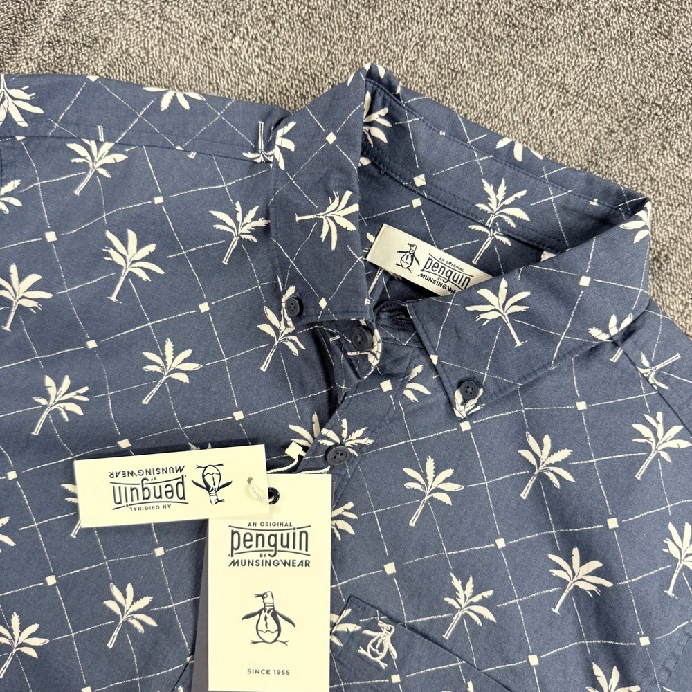 Original Penguin Mens Palm Tree Print Button Down Shirt Blue Small NWT $95